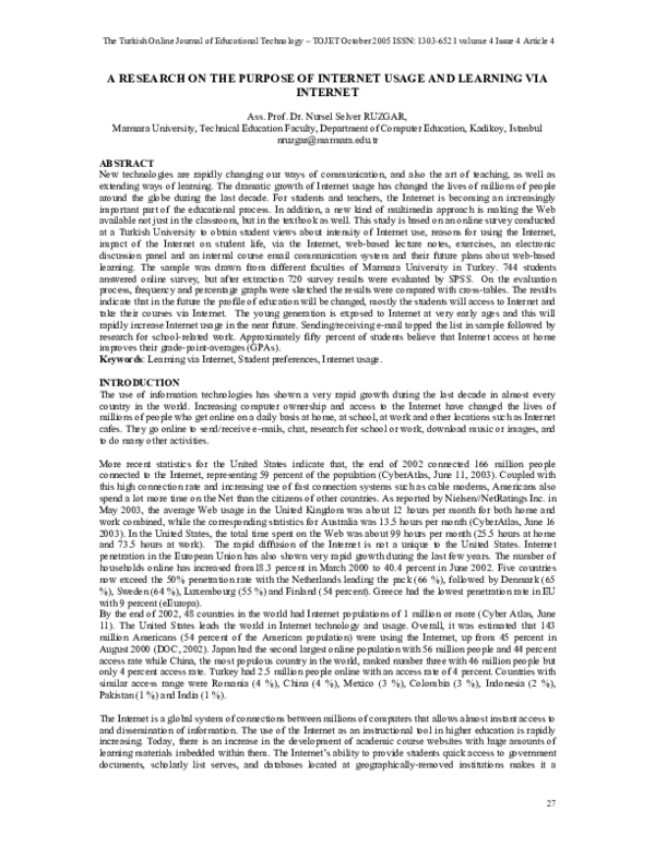  PDF A Research On The Purpose Of Internet Usage And Learning Via 