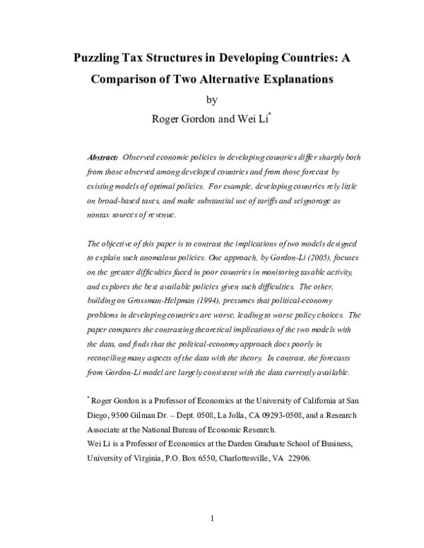 (PDF) Tax Structures in Developing Countries : A Comparison of Two ...