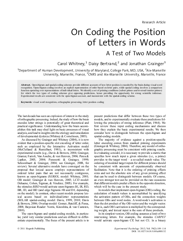 (PDF) On Coding the Position of Letters in Words