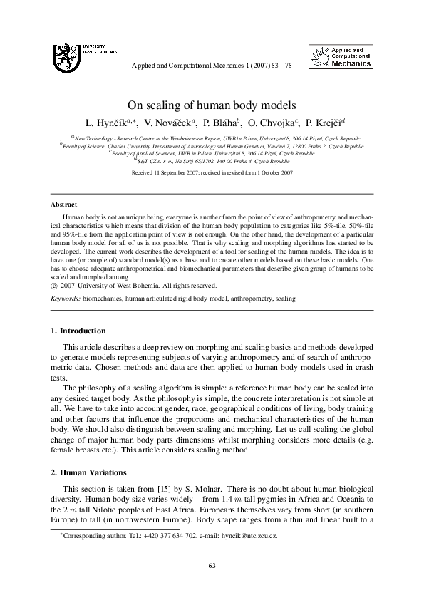 (PDF) On scaling of human body models