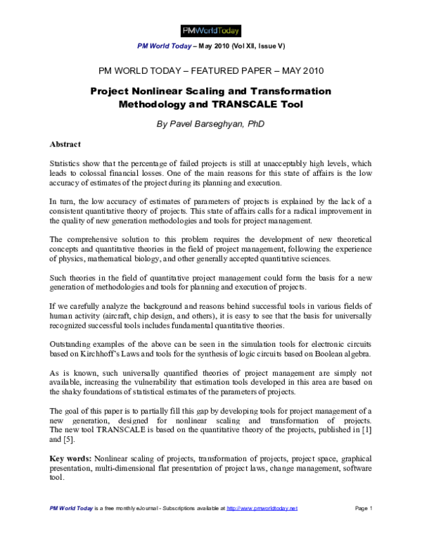 (DOC) Project Nonlinear Scaling and Transformation Methodology and ...