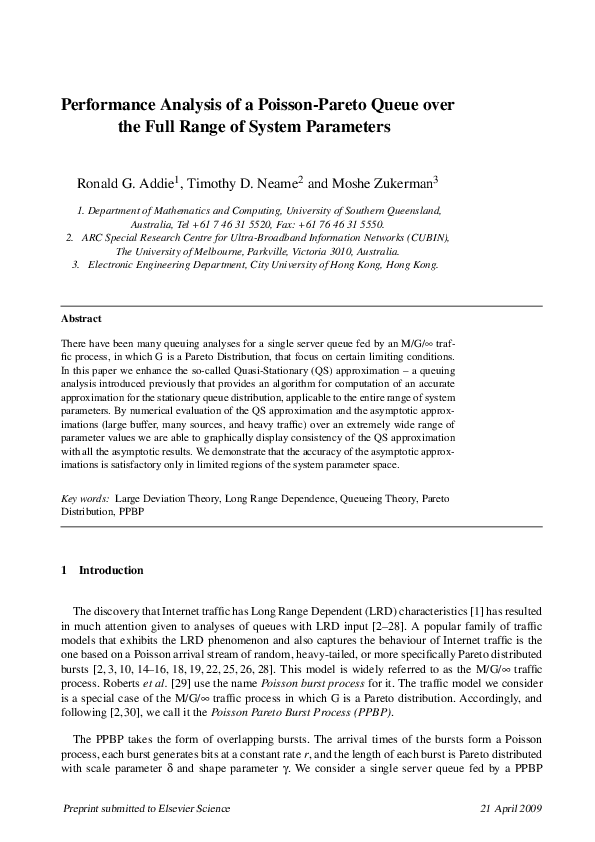 (PDF) Performance analysis of a Poisson–Pareto queue over the full ...
