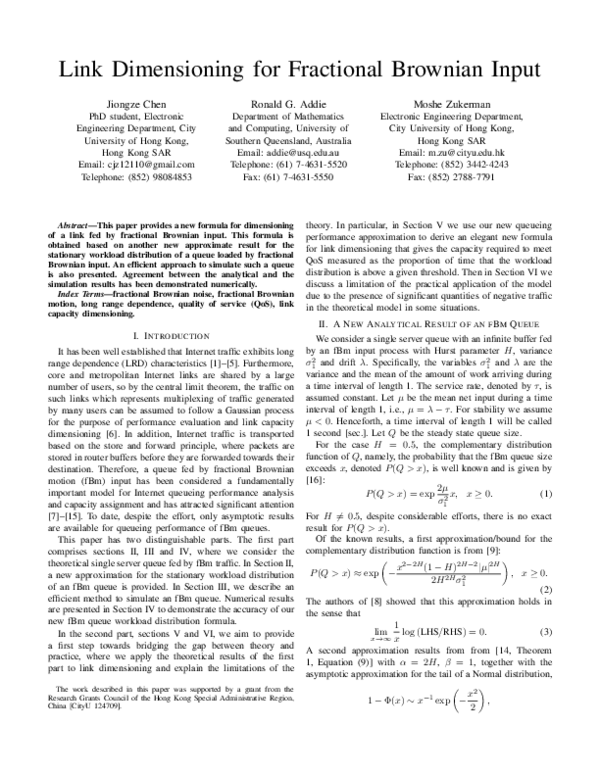 (PDF) Link dimensioning for fractional Brownian input