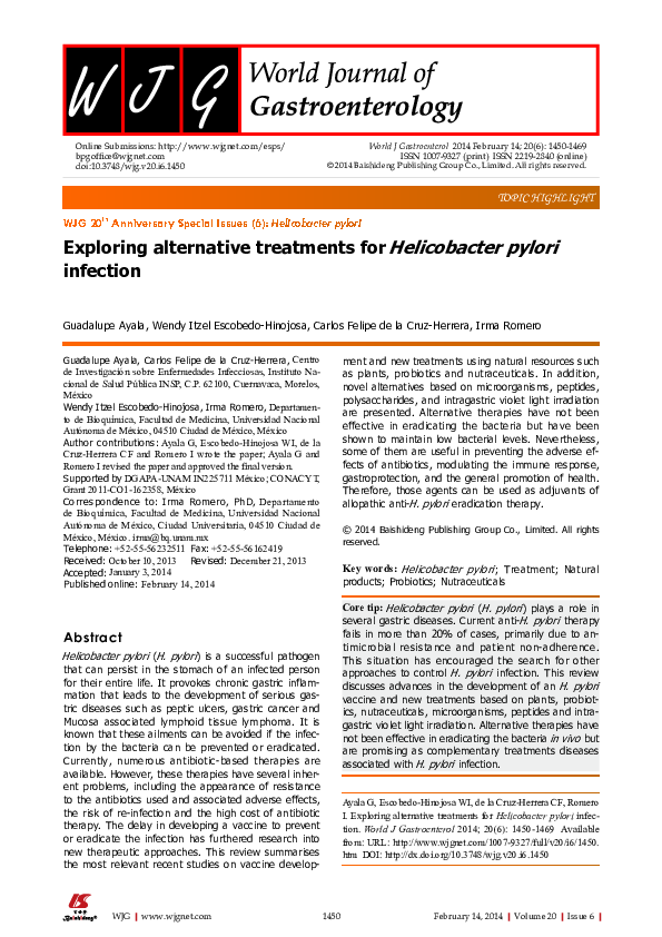 (PDF) Exploring alternative treatments for Helicobacter pylori infection