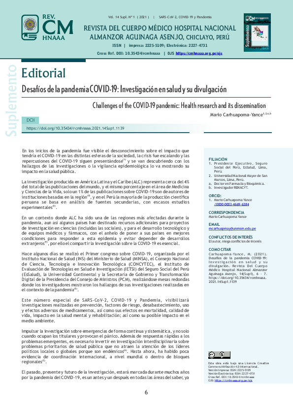 (PDF) Desafíos de la pandemia COVID 19: Investigación en salud y su ...
