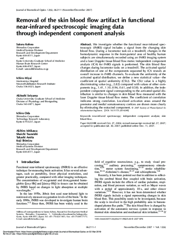 (PDF) Removal of the skin blood flow artifact in functional near ...