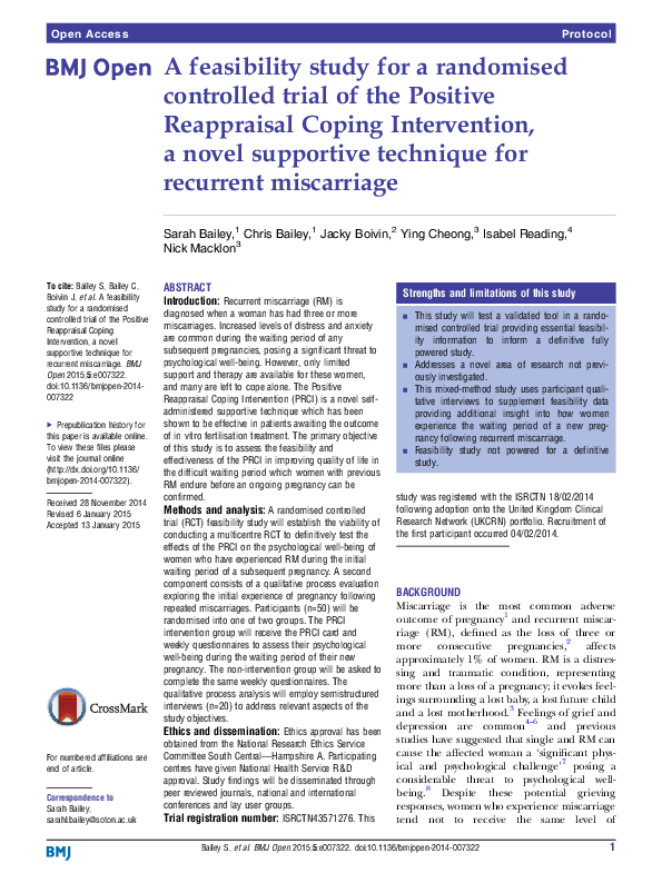 (PDF) A feasibility study for a randomised controlled trial of a ...