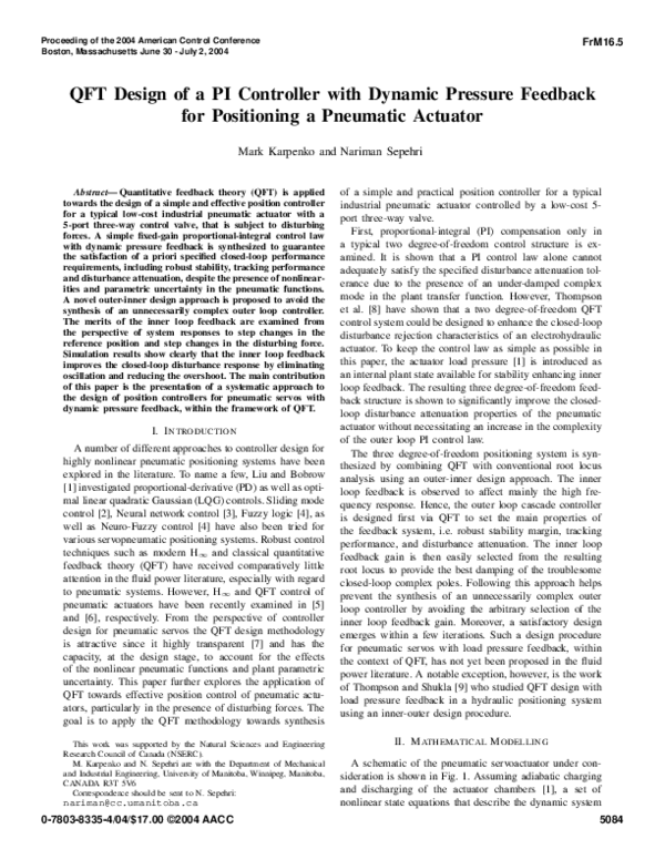 (PDF) QFT design of a PI controller with dynamic pressure feedback for ...