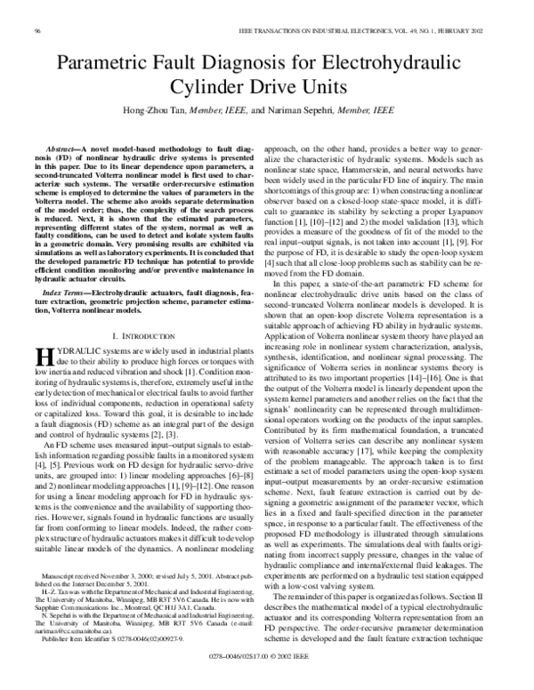 (PDF) Parametric fault diagnosis for electrohydraulic cylinder drive units