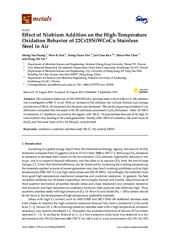 (PDF) Effect of Niobium Addition on the High-Temperature Oxidation ...