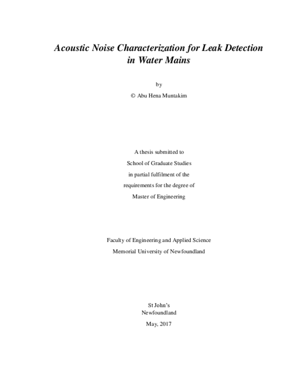 (PDF) Acoustic noise characterization for leak detection in water mains