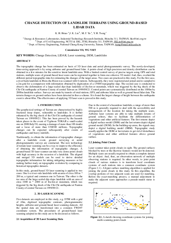 (PDF) Change Detection of Landslide Terrains Using Ground-based Lidar Data