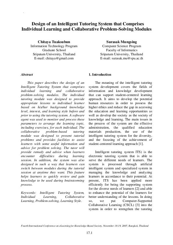 (PDF) Design of an Intelligent Tutoring System that Comprises ...