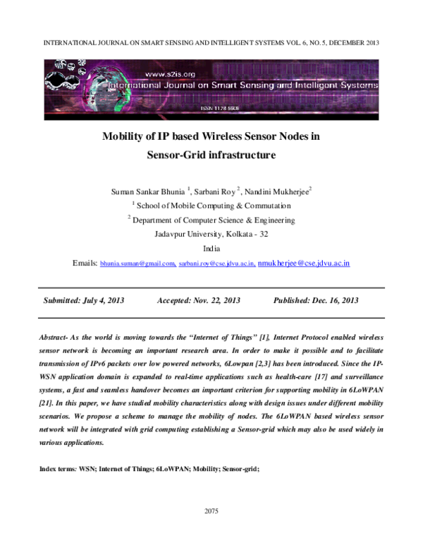 (PDF) Mobility of IP based Wireless Sensor Nodes in Sensor-Grid ...