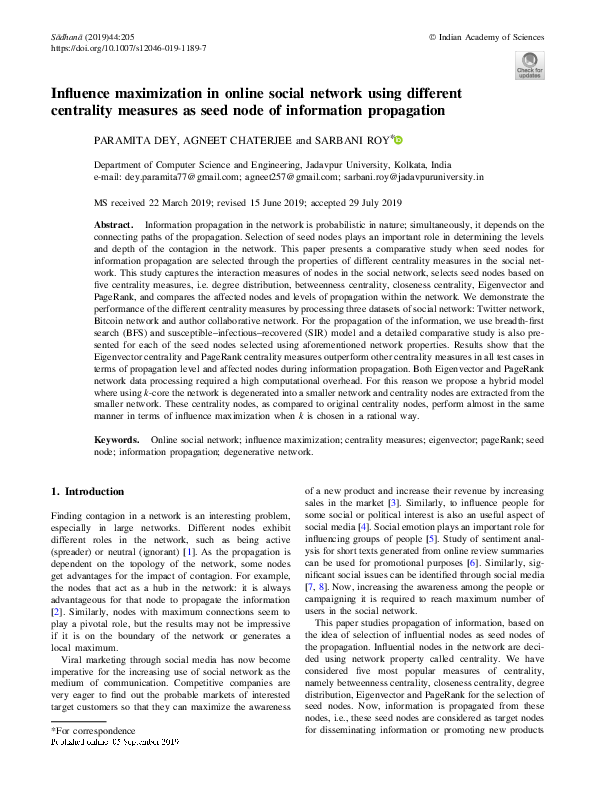 (PDF) Influence maximization in online social network using different ...