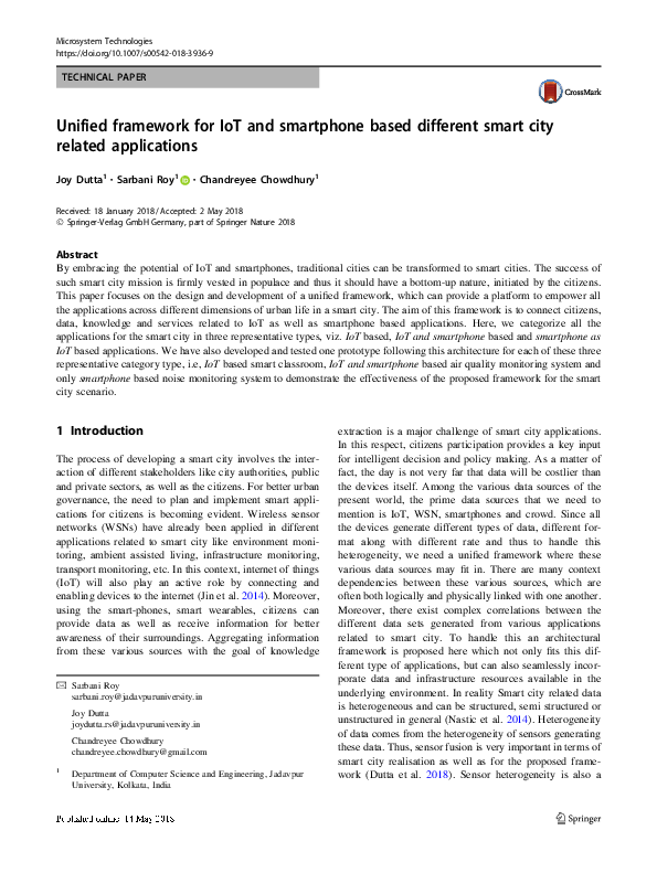 (PDF) Unified framework for IoT and smartphone based different smart ...