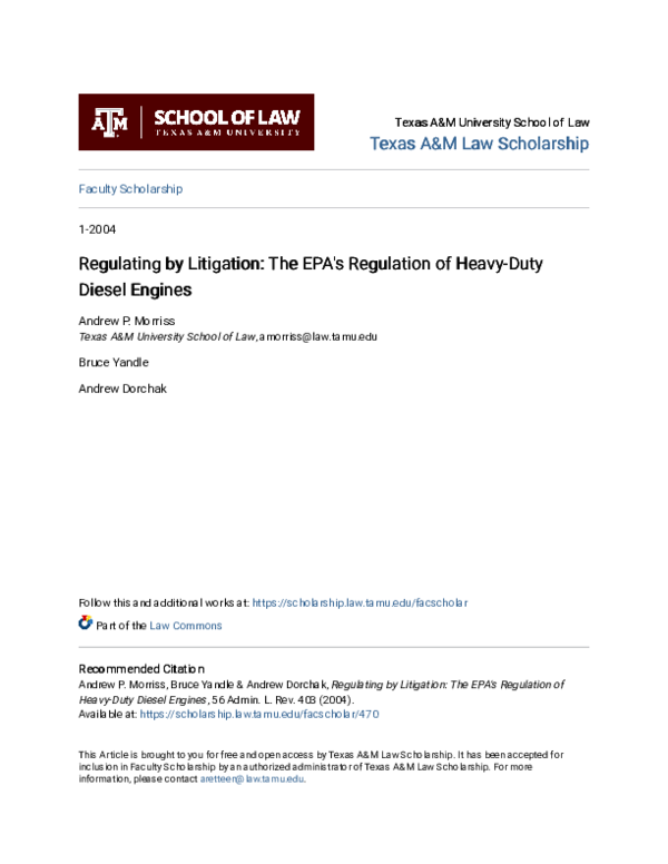 (PDF) Regulating by Litigation: The EPA's Regulation of Heavy-Duty ...