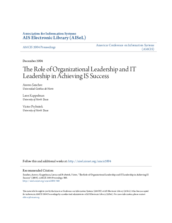 (PDF) The Role of Organizational Leadership and IT Leadership in ...