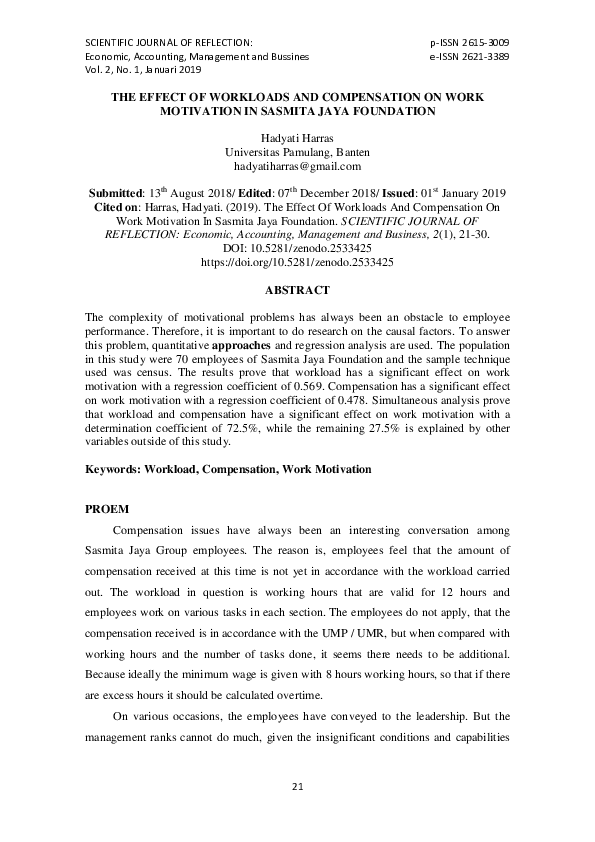(PDF) The Effect of Workloads and Compensation on Work Motivation in ...