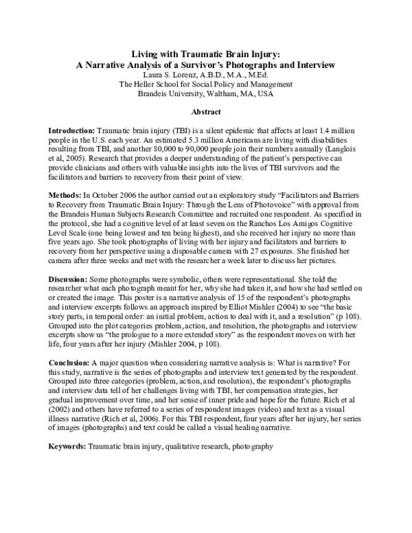 (PDF) Living with Traumatic Brain Injury: A Narrative Analysis of a ...
