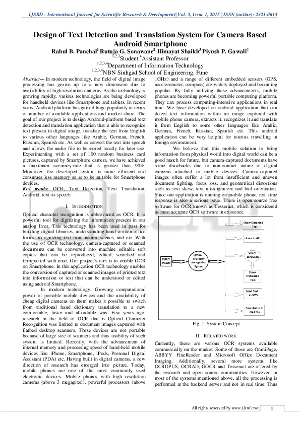 (PDF) Design of Text Detection and Translation System for Camera Based ...