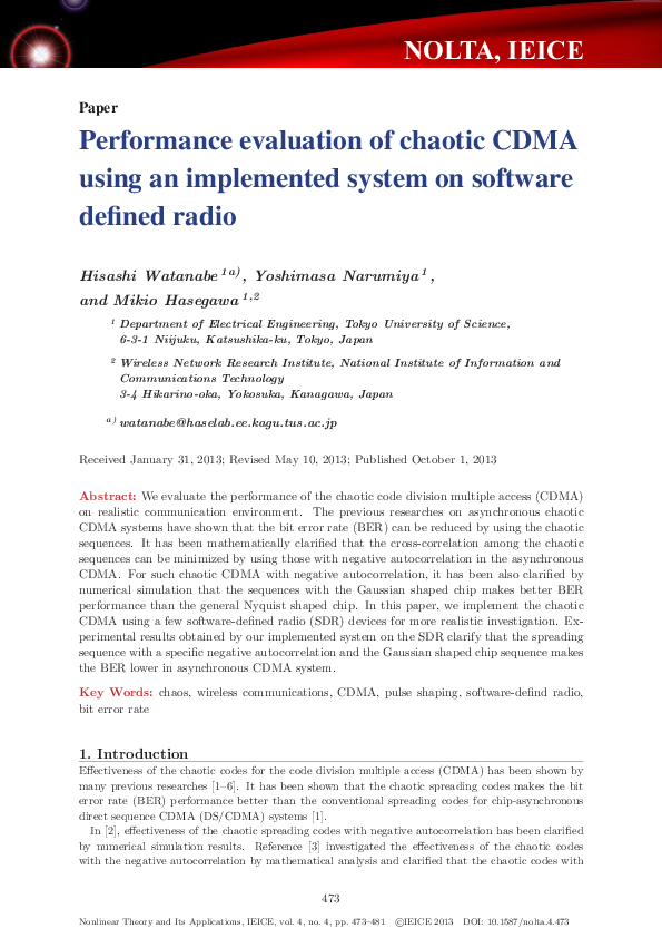(PDF) Performance evaluation of chaotic CDMA using an implemented ...