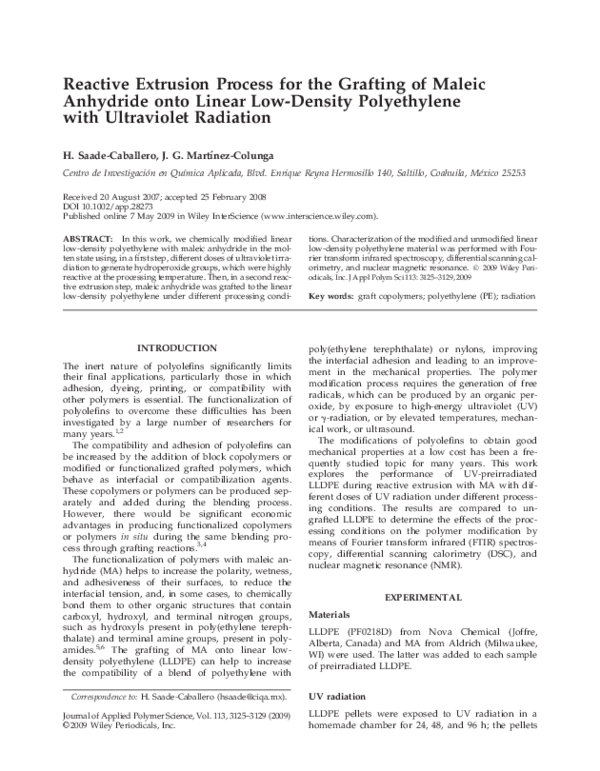 (PDF) Reactive extrusion process for the grafting of maleic anhydride ...