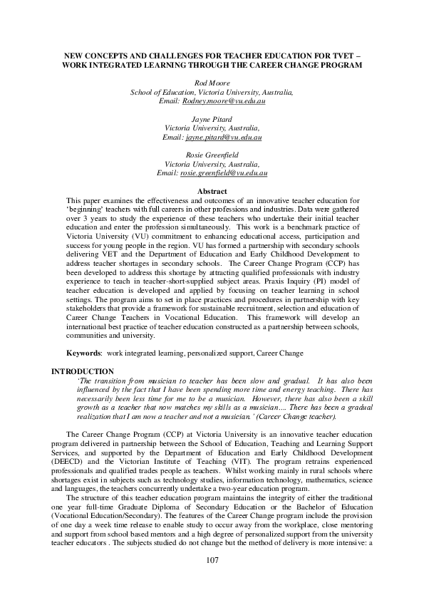 (PDF) New Concepts and Challenges for Teacher Education for Tvet – Work ...