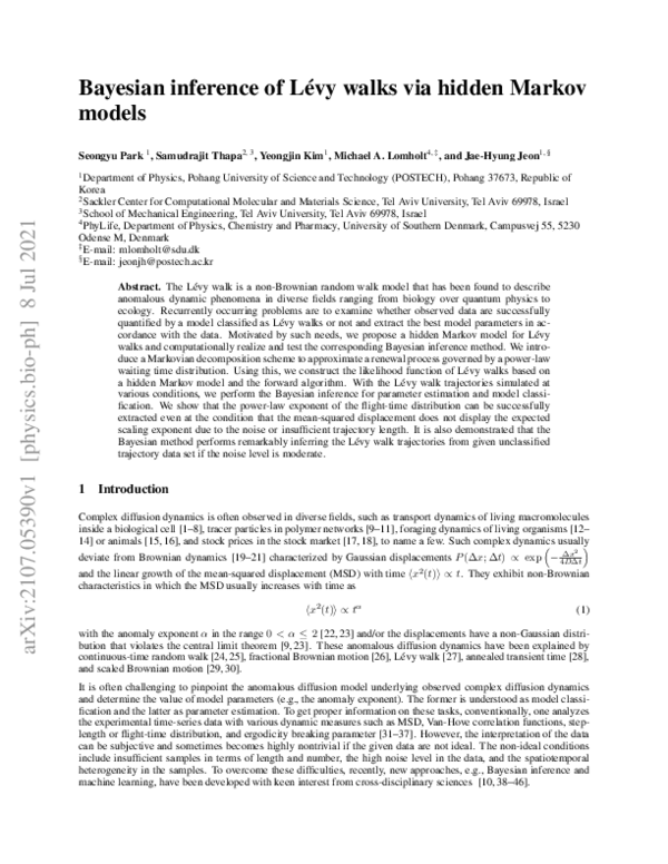 (PDF) Bayesian inference of Lévy walks via hidden Markov models