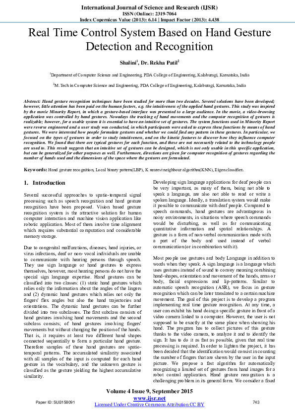 (PDF) Real Time Control System Based on Hand Gesture Detection and ...