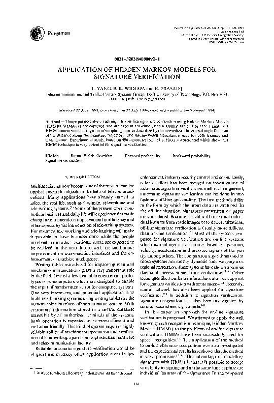 (PDF) Application of hidden Markov models for signature verification