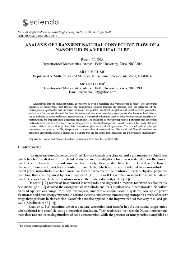(PDF) Analysis of Transient Natural Convective Flow of a Nanofluid in a ...