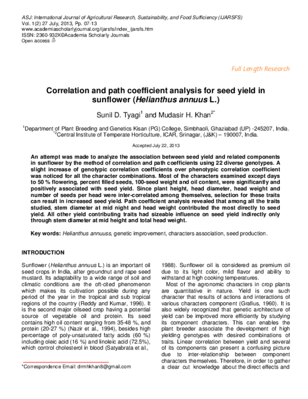 (PDF) Correlation and path coefficient analysis for seed yield in ...