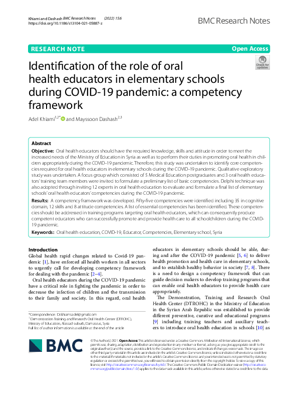 (PDF) Identification of the role of oral health educators in elementary ...