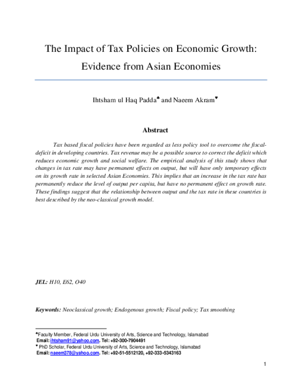 (PDF) The Impact of Tax Policies on Economic Growth : Evidence from ...