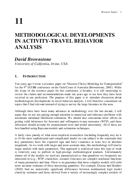 (PDF) Methodological Developments in Activity-Travel Behavior Analysis