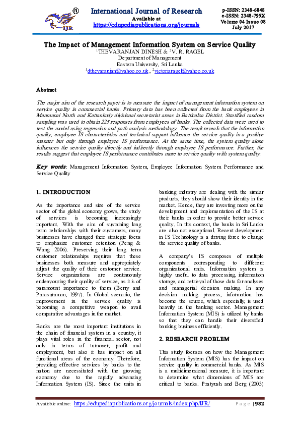 (PDF) The Impact of Management Information System on Service Quality