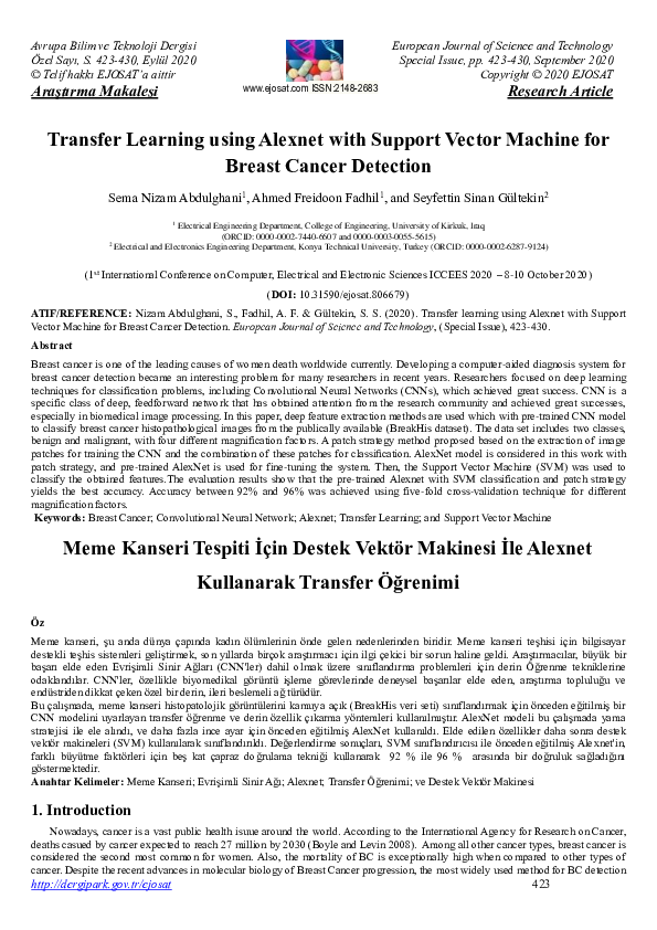  pdf transfer learning using alexnet with support vector machine for