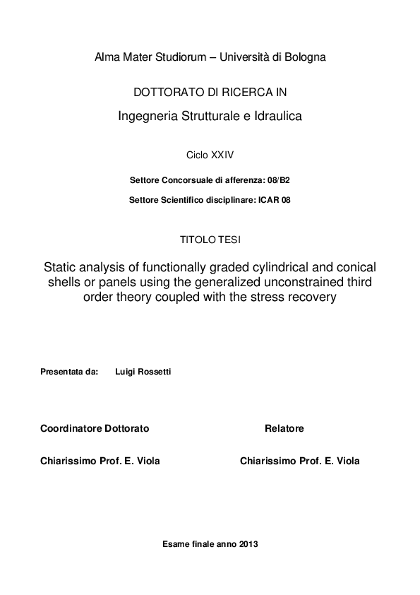 (PDF) Static analysis of functionally graded cylindrical and conical ...