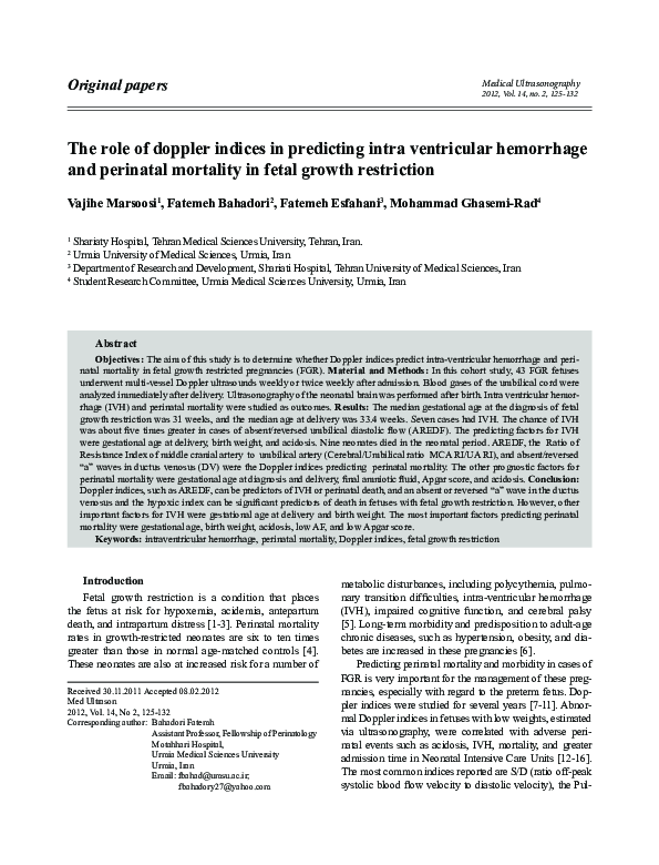 (PDF) The role of Doppler indices in predicting intra ventricular ...