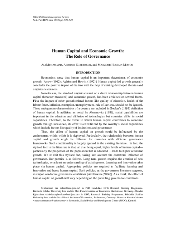 (PDF) Human Capital and Economic Growth: The Role of Governance