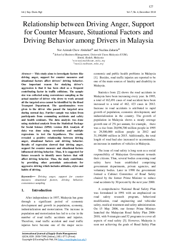 (PDF) Relationship between Driving Anger, Support for Counter Measure ...