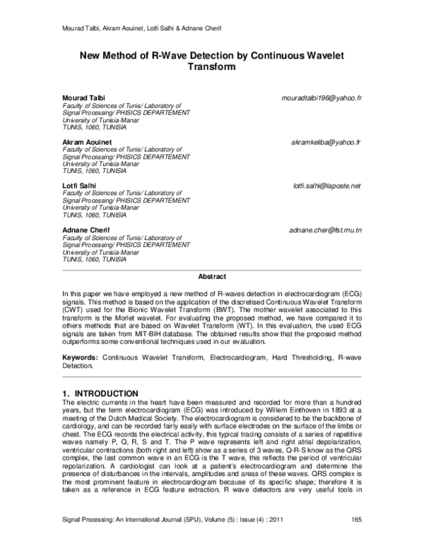 (PDF) New Method of R-Wave Detection by Continuous Wavelet Transform