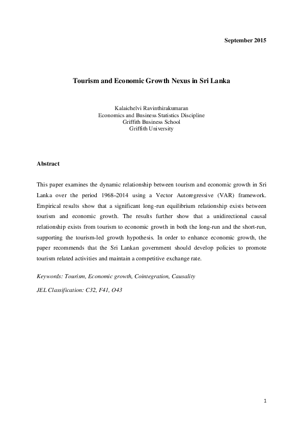 (PDF) Tourism and Economic Growth Nexus in Sri Lanka