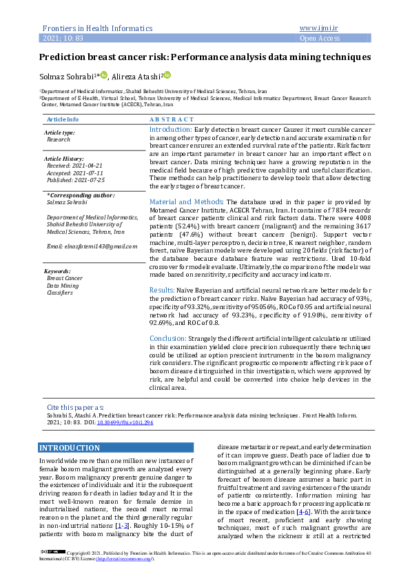 (PDF) Prediction breast cancer risk: Performance analysis data mining ...