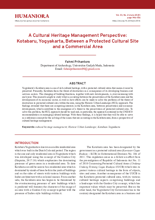 (PDF) A Cultural Heritage Management Perspective: Kotabaru, Yogyakarta ...
