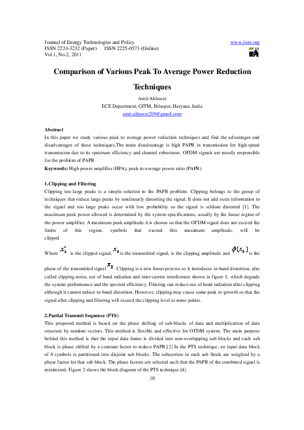 (PDF) Comparison of Various Peak To Average Power Reduction Techniques
