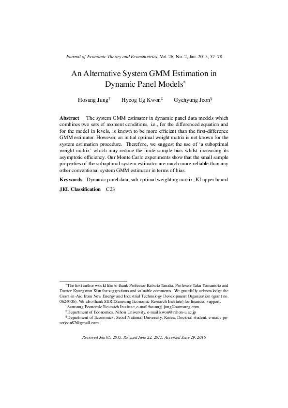 (PDF) An Alternative System GMM Estimation in Dynamic Panel Models