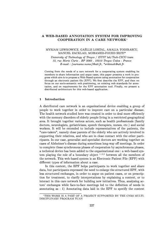 (PDF) A Web-based Annotation System for Improving Cooperation in a Care ...