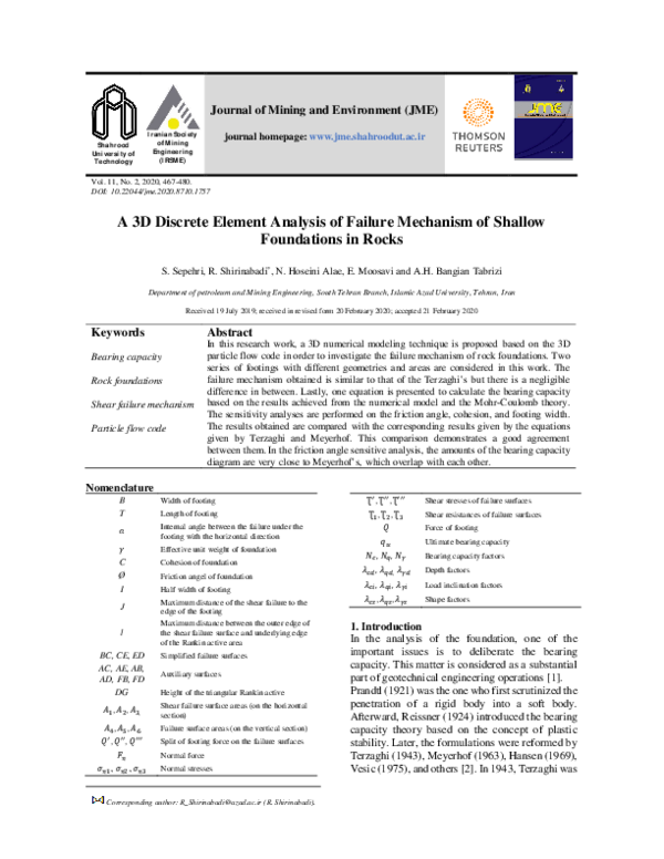 (PDF) A 3D Discrete Element Analysis of Failure Mechanism of Shallow ...